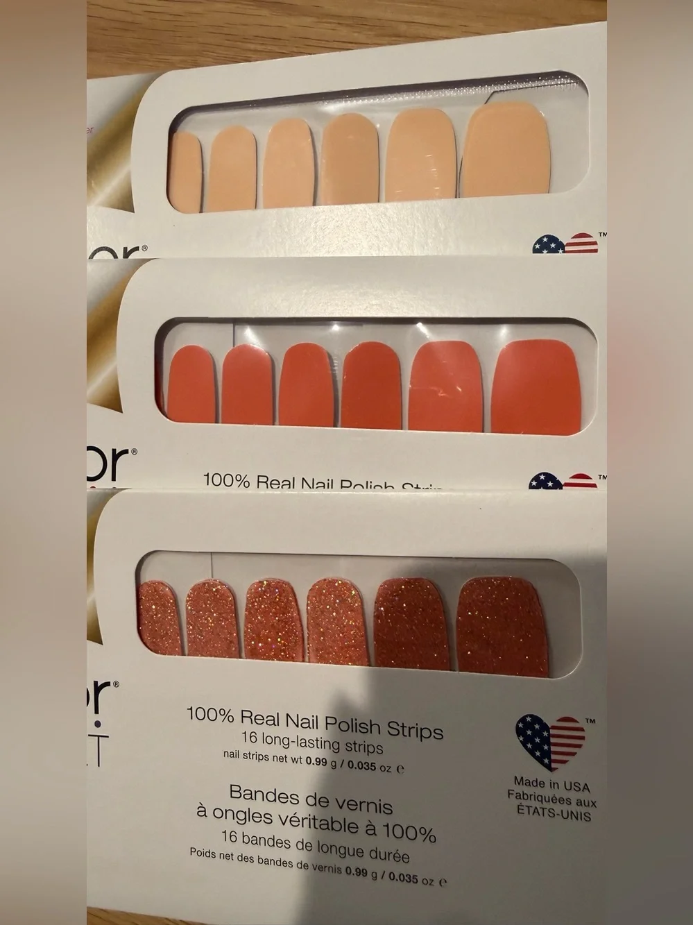 3 new Packages, color, Street nail wraps, coral peach glitter